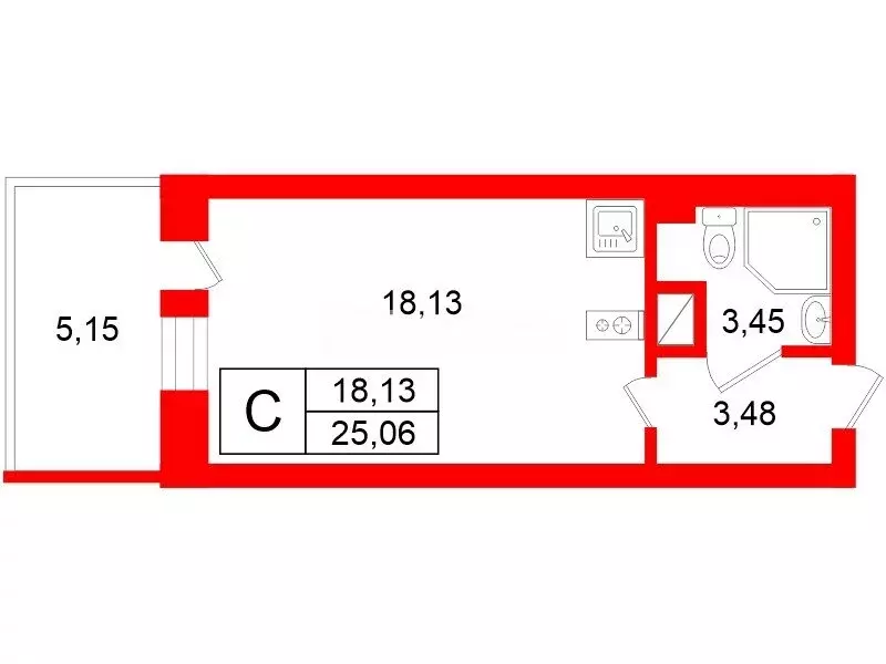 Квартира-студия: Санкт-Петербург, проспект Ветеранов, 185к2 (25.06 м) - Фото 1