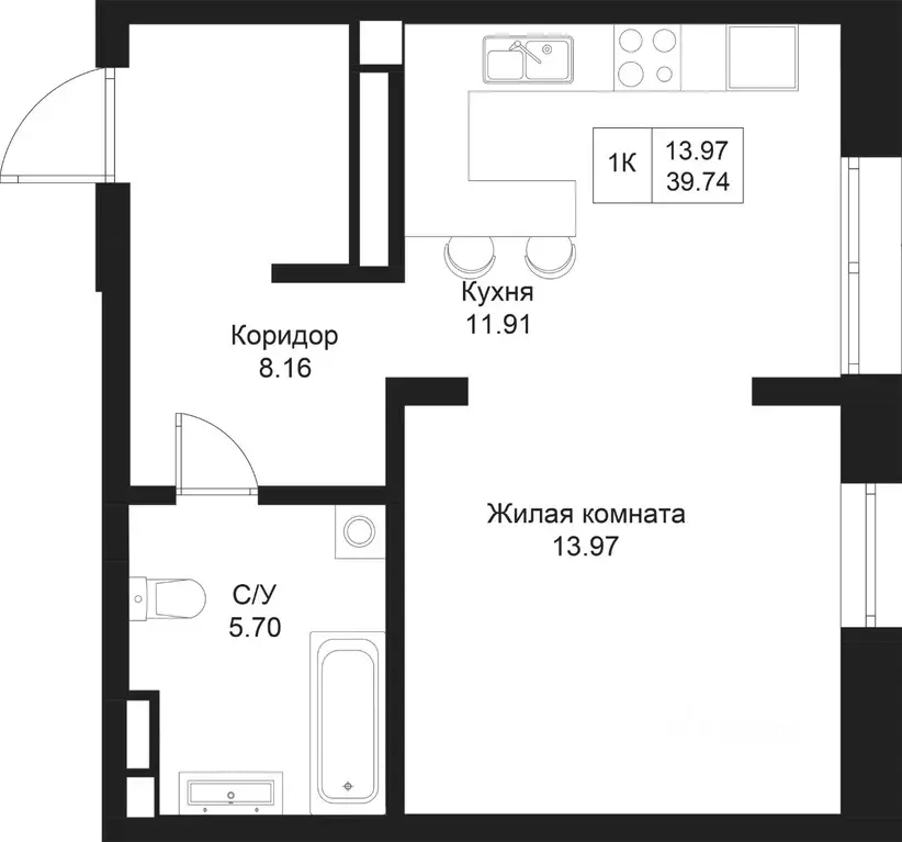 1-к кв. Татарстан, Казань Дом на Исхаки жилой комплекс (39.74 м) - Фото 0