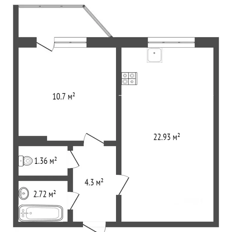 1-к кв. Тюменская область, Тюмень ул. Обдорская, 5 (41.5 м) - Фото 2