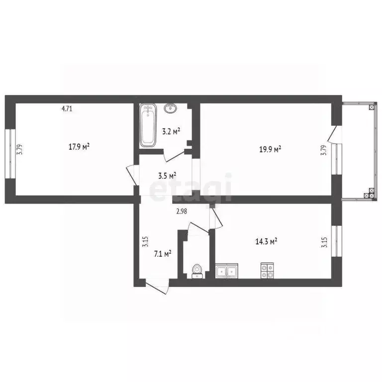 2-к кв. Томская область, Томск Паровозный пер., 10 (70.2 м) - Фото 2