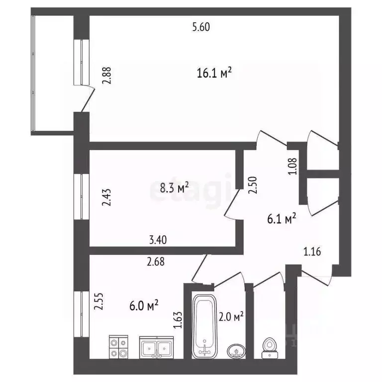 2-к кв. Костромская область, Кострома ул. Маяковского, 11б (40.7 м) - Фото 1