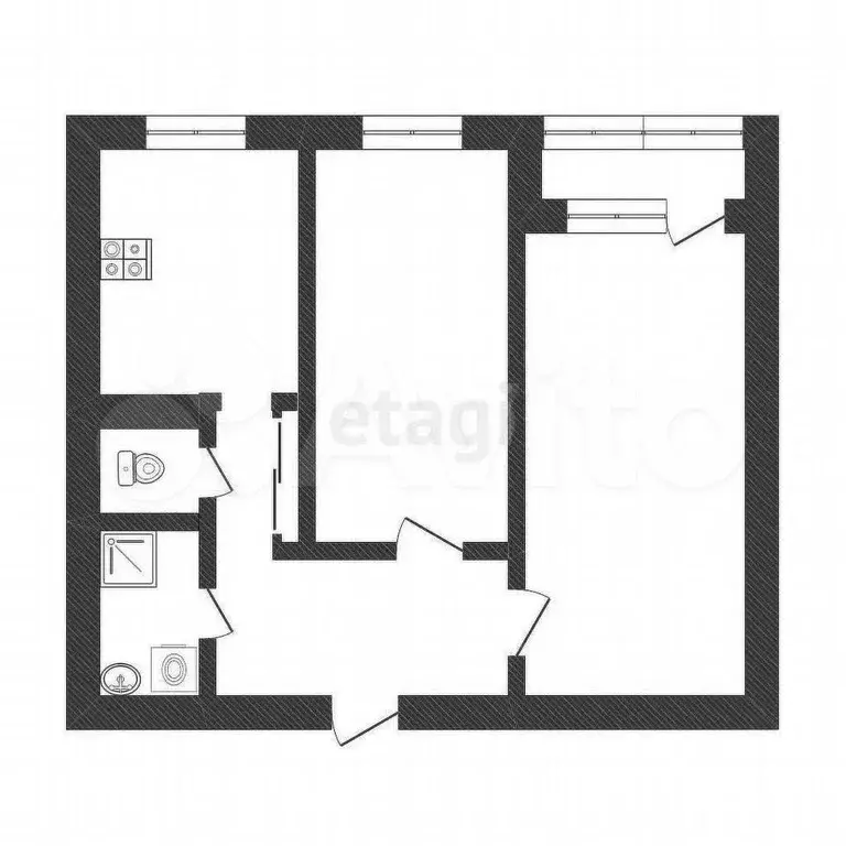 2-к. квартира, 48,3 м, 9/9 эт. - Фото 0