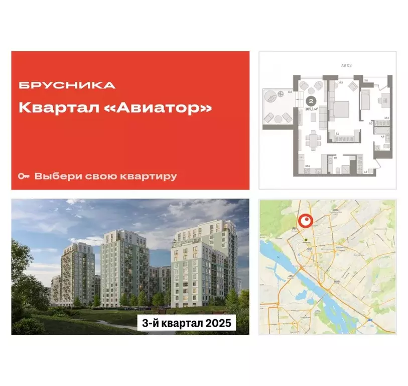 2-к кв. Новосибирская область, Новосибирск ул. Аэропорт, 88 (105.11 м) - Фото 0