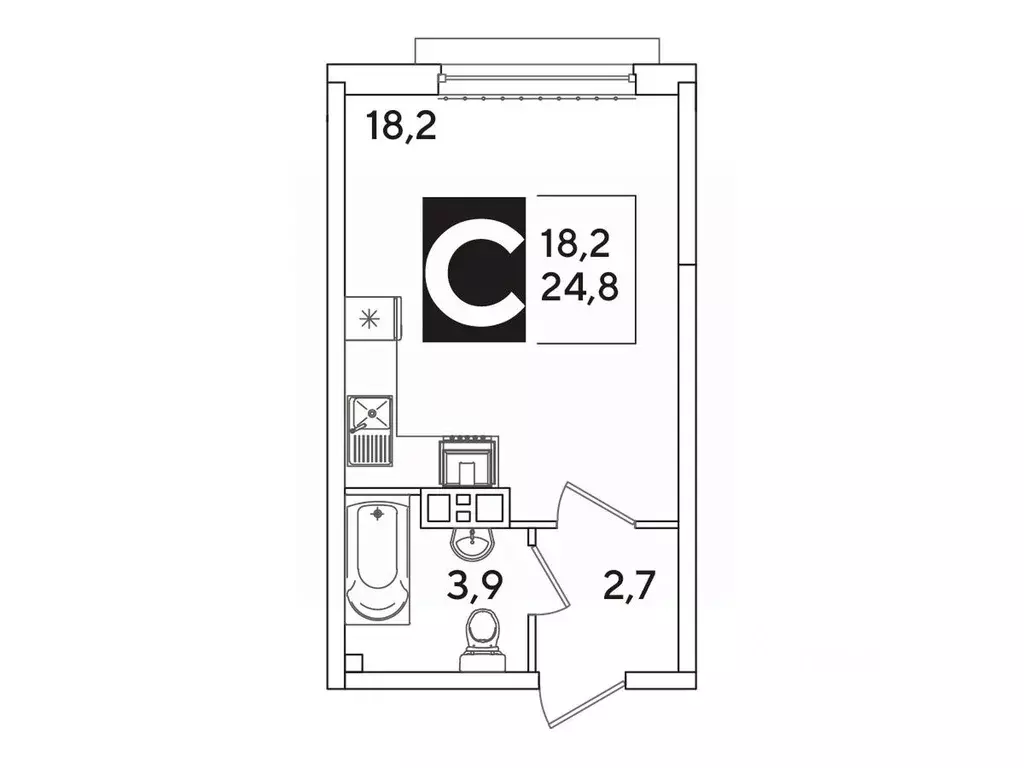 Студия Краснодарский край, Краснодар Самолет-6 жилой комплекс (24.8 м) - Фото 1