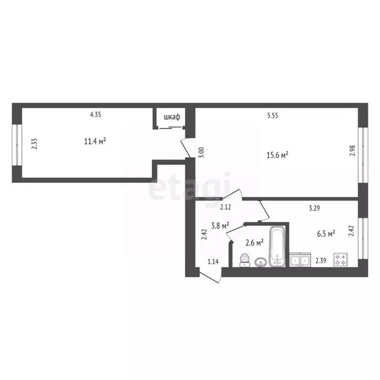 2-к кв. Крым, Черноморское пгт ул. Кирова, 45 (41.4 м) - Фото 1