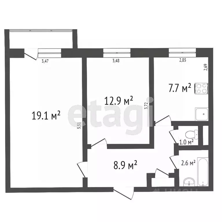 2-к кв. Ульяновская область, Ульяновск Заречная ул., 11 (46.3 м) - Фото 2