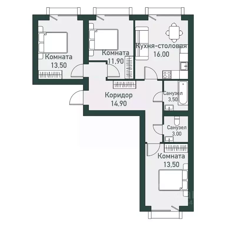 3-к кв. Челябинская область, Челябинский городской округ, пос. ... - Фото 1