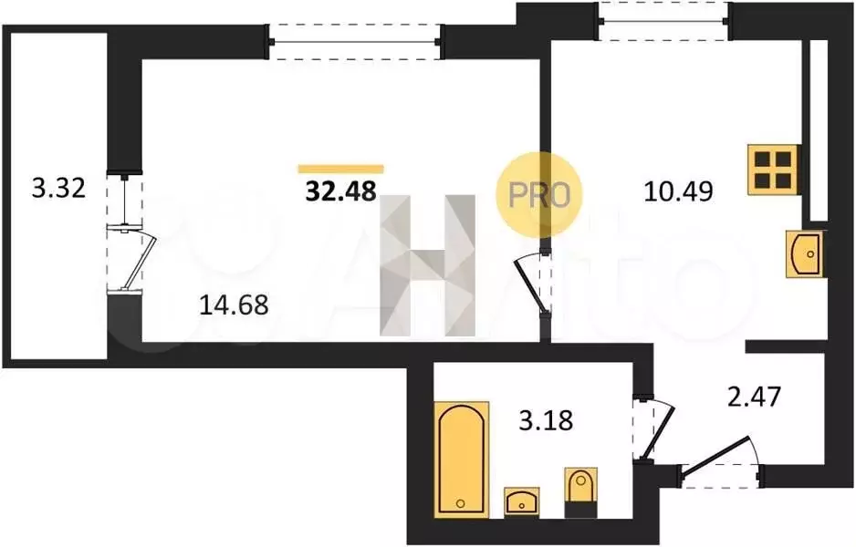 1-к. квартира, 32,5 м, 6/9 эт. - Фото 1