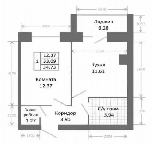 1-комнатная квартира: посёлок Красный Бор, улица Энергетиков, 5 (34.73 ... - Фото 0