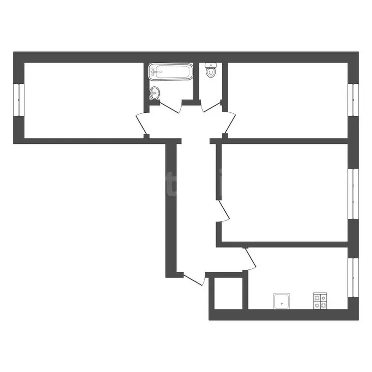 3-комнатная квартира: посёлок Стахановский, 2 (52.9 м) - Фото 1