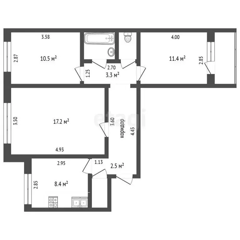 3-комнатная квартира: Тамбов, улица Рылеева, 79 (62.4 м) - Фото 0