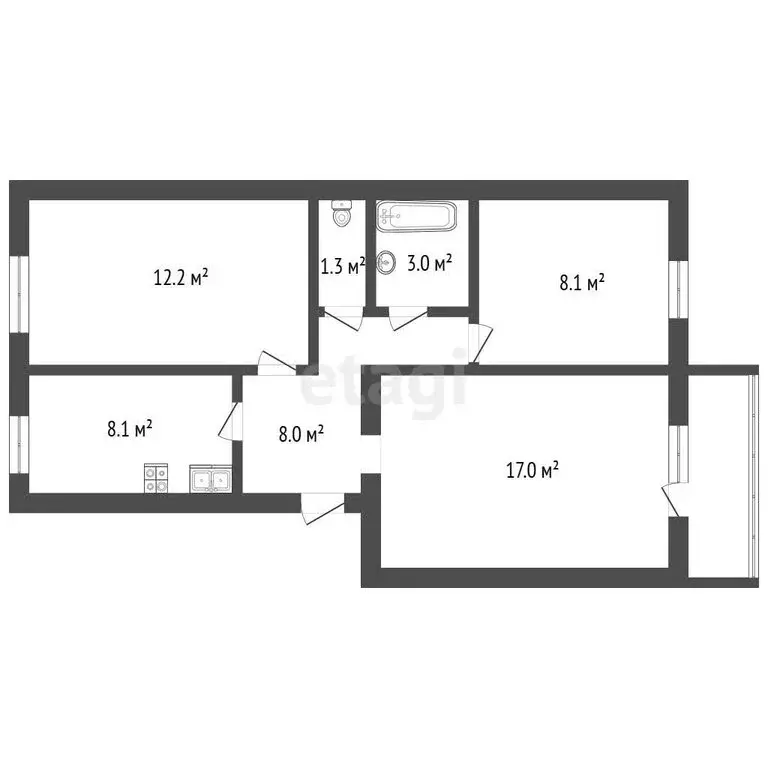 3-комнатная квартира: Ялуторовск, улица Карла Либкнехта, 33 (57.7 м) - Фото 1