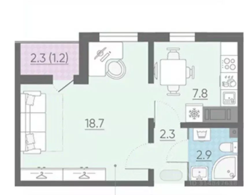 1-к кв. Санкт-Петербург ул. Чарушинская, 26к1 (31.7 м) - Фото 2
