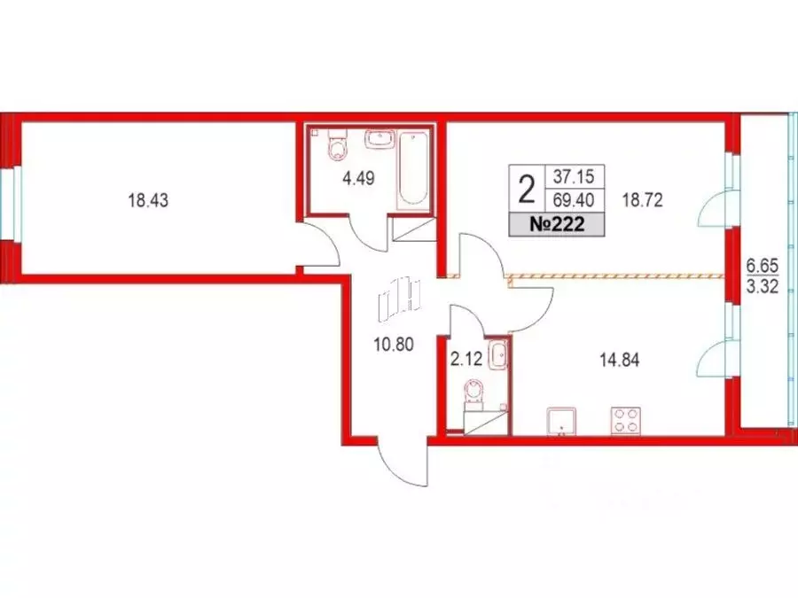 2-к кв. Санкт-Петербург Коломяжский просп., 11 (69.4 м) - Фото 1