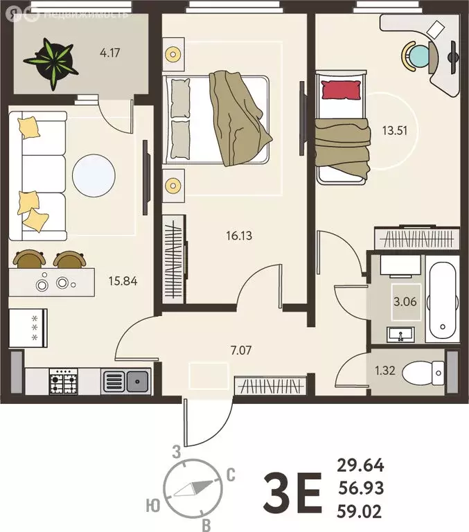 2-комнатная квартира: Курск, микрорайон Курского Завода Тракторных ... - Фото 1