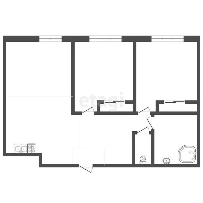 3-комнатная квартира: Набережные Челны, проспект Сююмбике, 36А (52.8 ... - Фото 1