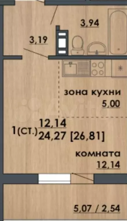 Квартира-студия, 27 м, 5/10 эт. - Фото 0