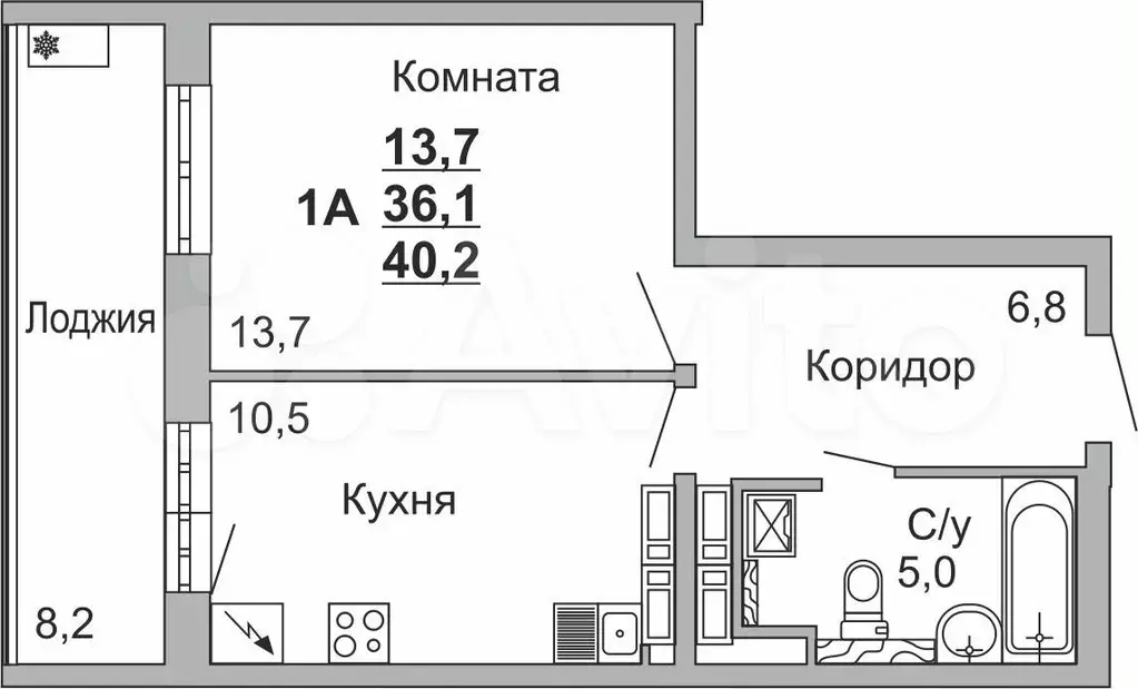 1-к. квартира, 40,1 м, 14/18 эт. - Фото 0