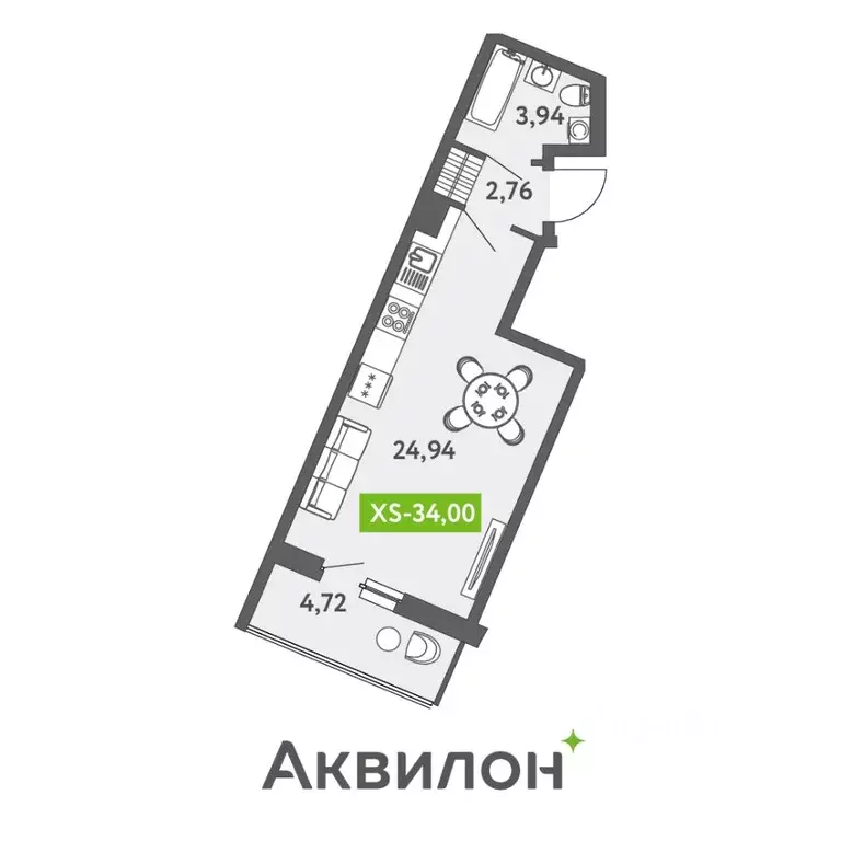 Студия Санкт-Петербург ул. Чирикова, 5 (34.2 м) - Фото 0