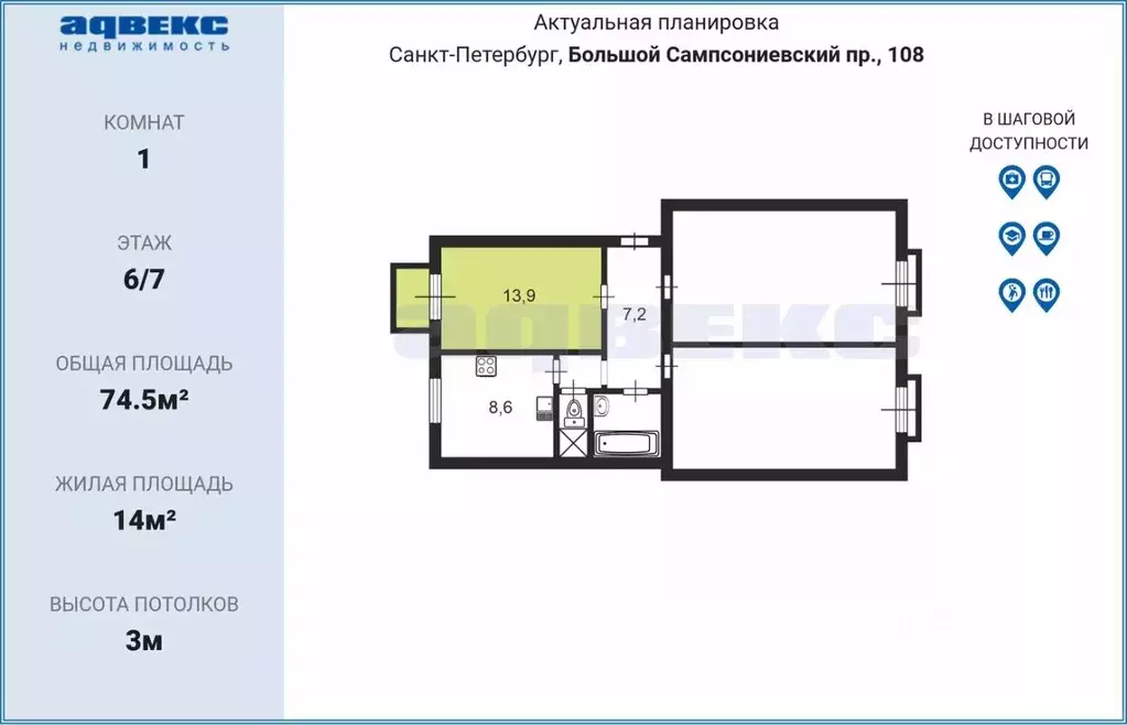 Комната Санкт-Петербург Большой Сампсониевский просп., 108 (14.0 м) - Фото 2