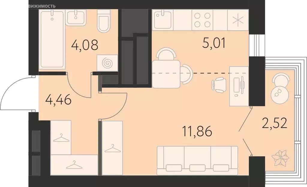 Квартира-студия: Екатеринбург, улица Академика Ландау, 41 (26.17 м) - Фото 0