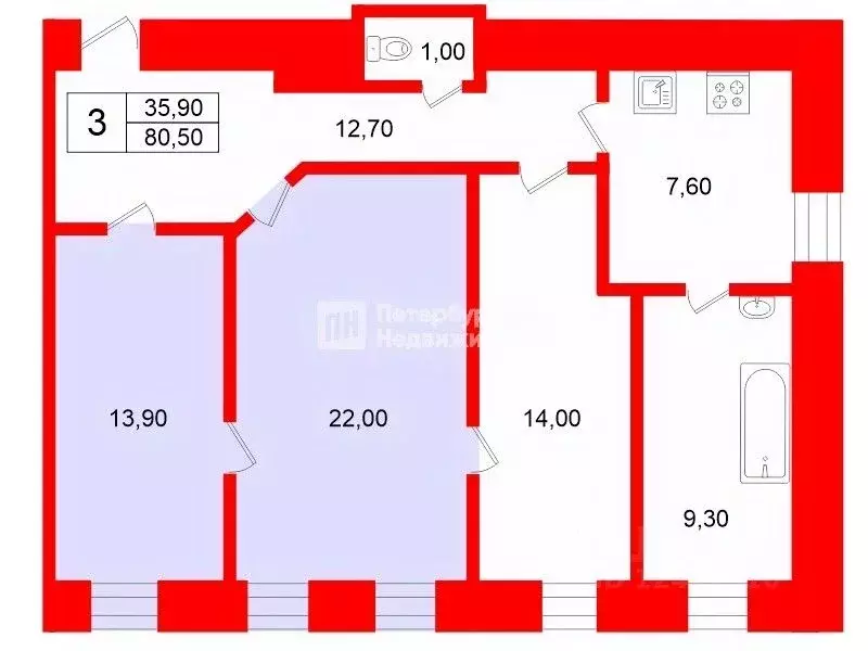 Комната Санкт-Петербург ул. Шкапина, 18 (35.9 м) - Фото 2