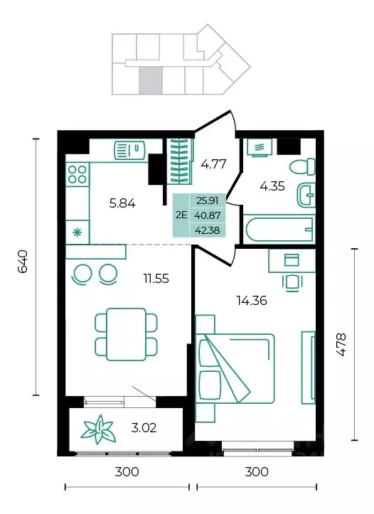 2-к кв. Адыгея, Майкопский район, пос. Тульский  (42.38 м) - Фото 1