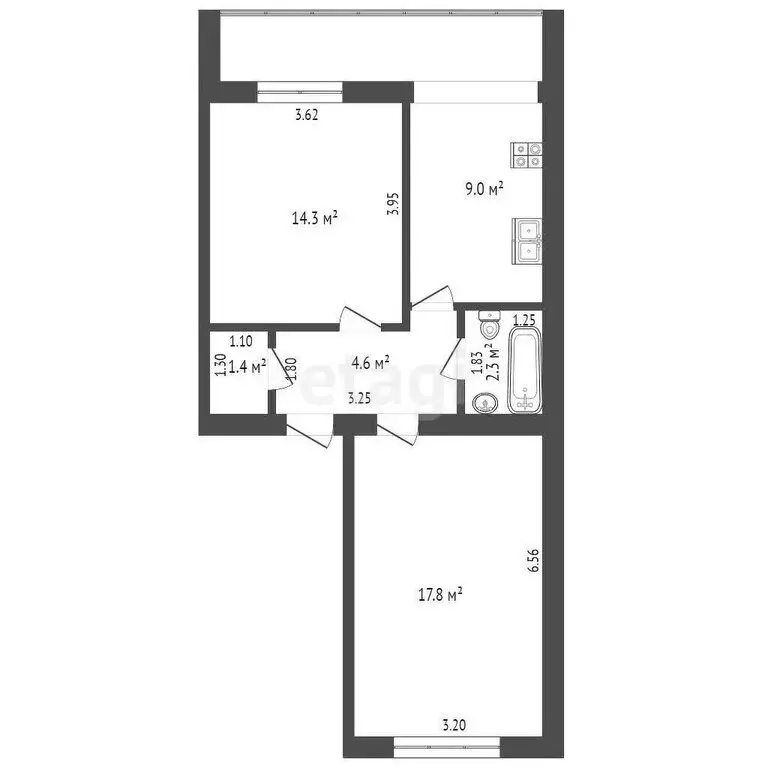 2-комнатная квартира: Супсех, улица Фрунзе, 17 (48.1 м) - Фото 1