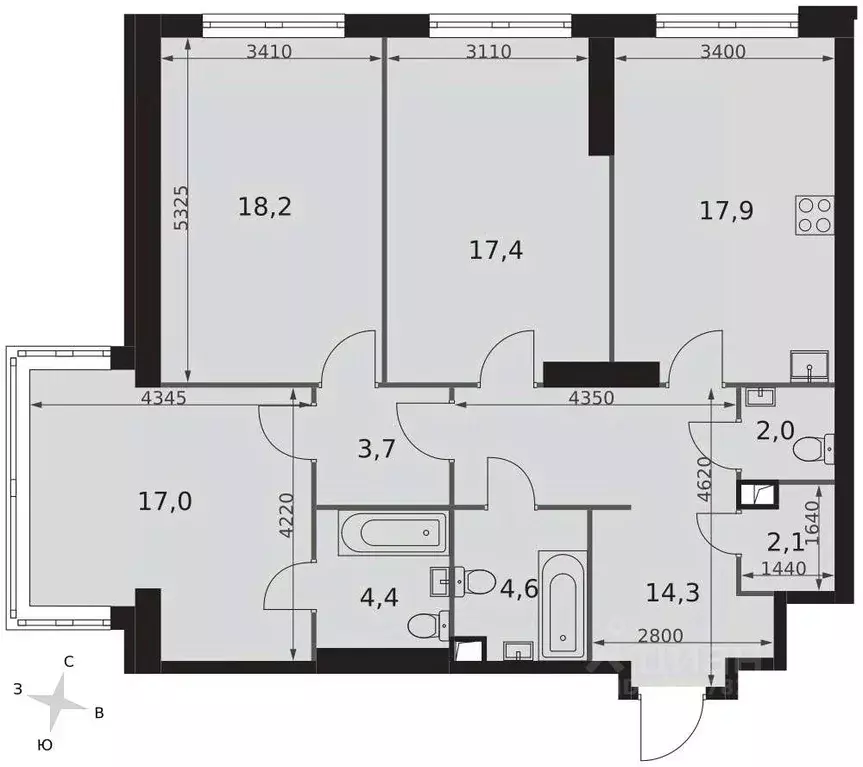 3-к кв. Москва ул. Академика Волгина, 2К1 (101.6 м) - Фото 1