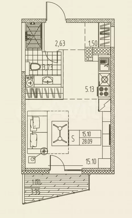 Квартира-студия, 27,8 м, 17/23 эт. - Фото 0