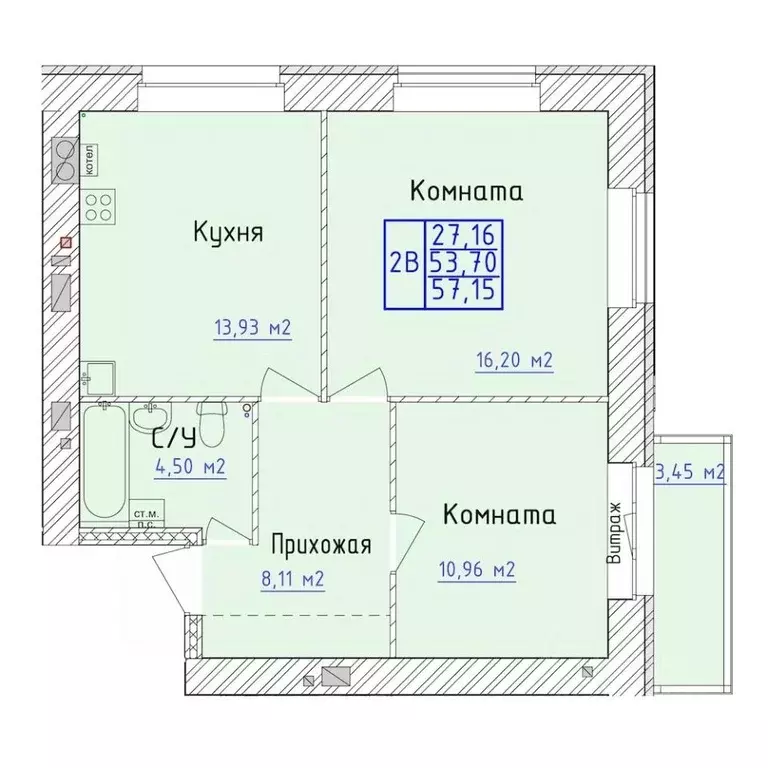 2-к кв. Ярославская область, Ярославль 1-й мкр,  (57.15 м) - Фото 0