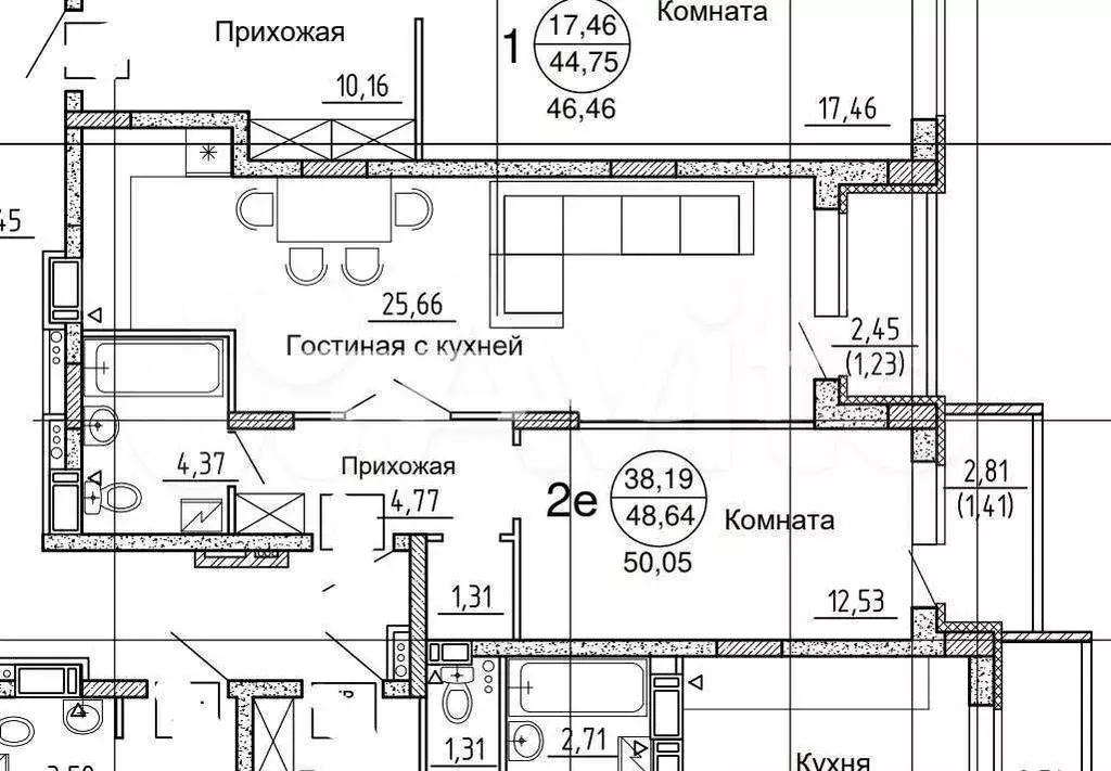 2-к. квартира, 50,1 м, 16/20 эт. - Фото 0