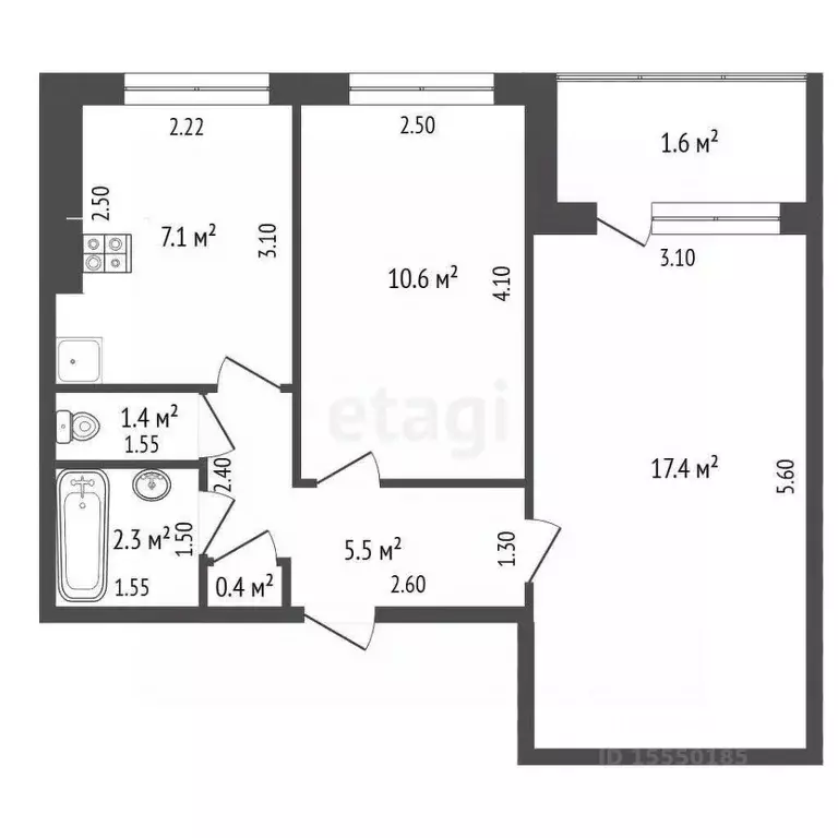 2-к кв. Самарская область, Самара ул. Осипенко, 2 (44.3 м) - Фото 2