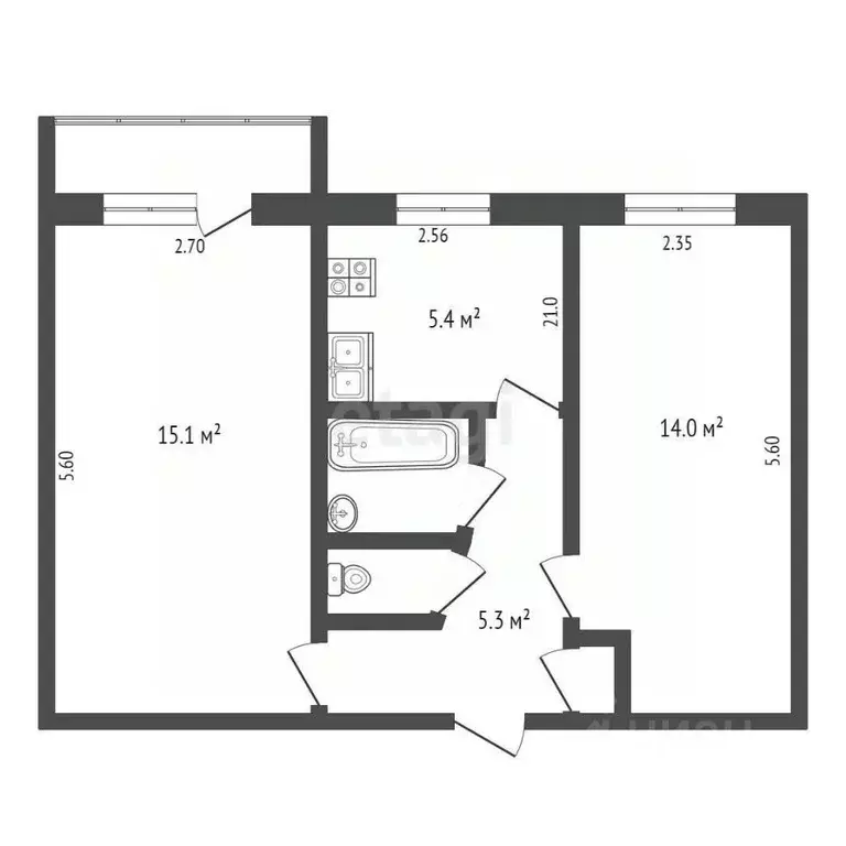 2-к кв. Орловская область, Орел Наугорское ш., 21 (44.0 м) - Фото 1