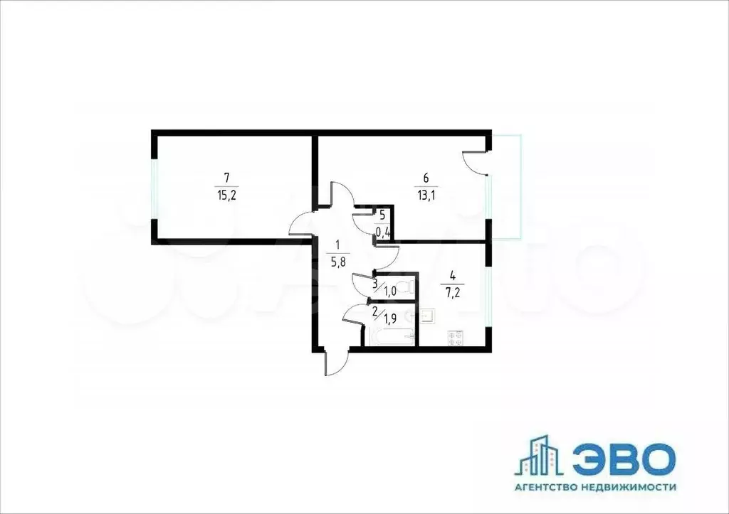 2-к. квартира, 44,6 м, 4/5 эт. - Фото 0