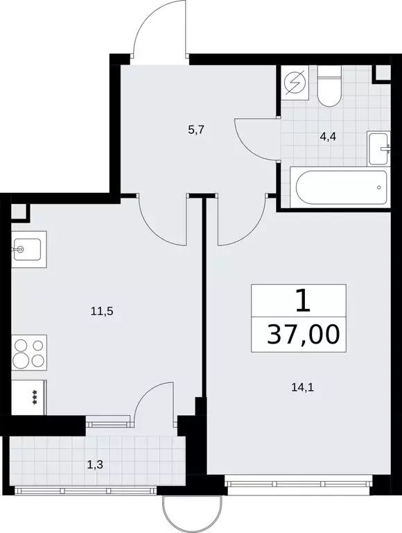 1-комнатная квартира: поселение Марушкинское, квартал № 32, 14 (37 м) - Фото 0