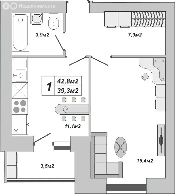 1-комнатная квартира: Тамбов, улица Чичерина, 7к2 (42.8 м) - Фото 0
