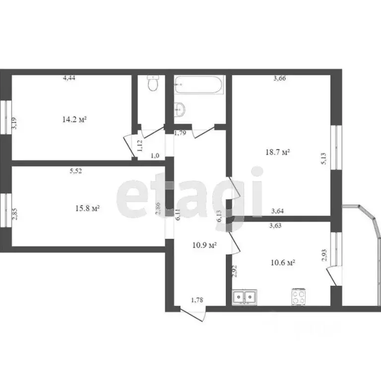 3-к кв. Тамбовская область, Тамбов ул. Агапкина, 17А (78.5 м) - Фото 1