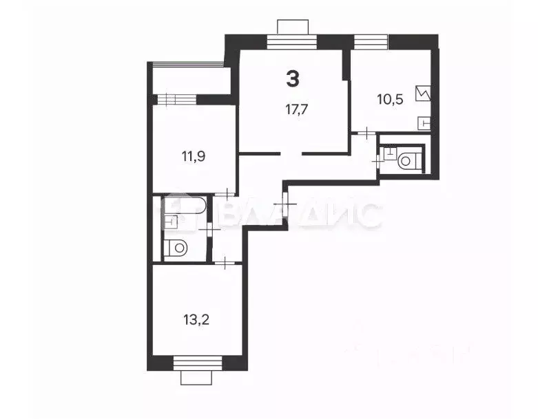 3-к кв. Москва ул. Кедрова, 16К3 (71.9 м) - Фото 1