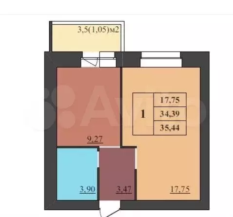 1-к. квартира, 35,5 м, 7/9 эт. - Фото 0