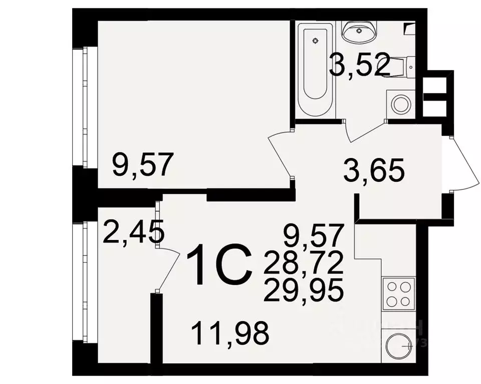 1-к кв. Рязанская область, Рязань Аура жилой комплекс (28.72 м) - Фото 1
