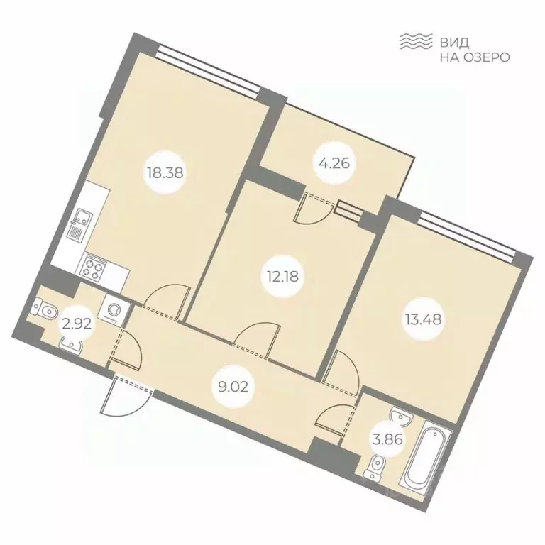 2-к кв. Санкт-Петербург ш. Суздальское, 8 (61.97 м) - Фото 0