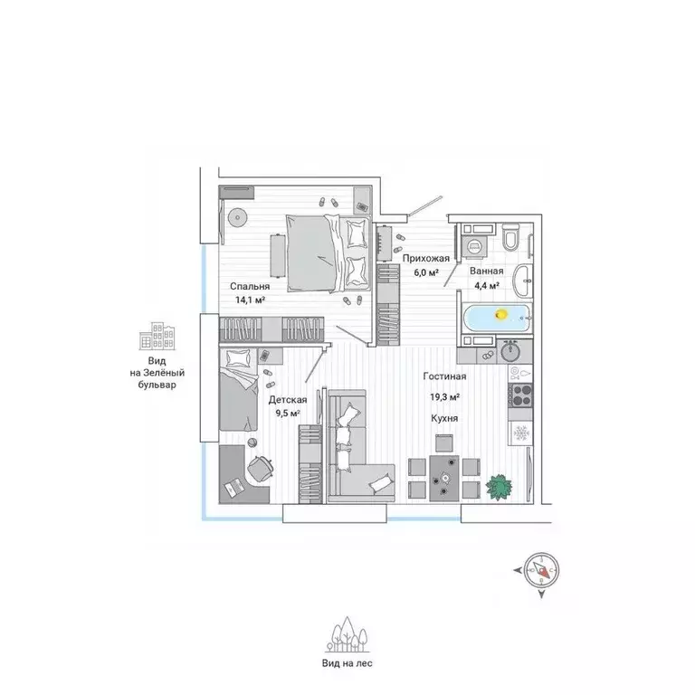 3-к кв. Приморский край, Владивосток Гринвуд жилой комплекс (53.7 м) - Фото 1