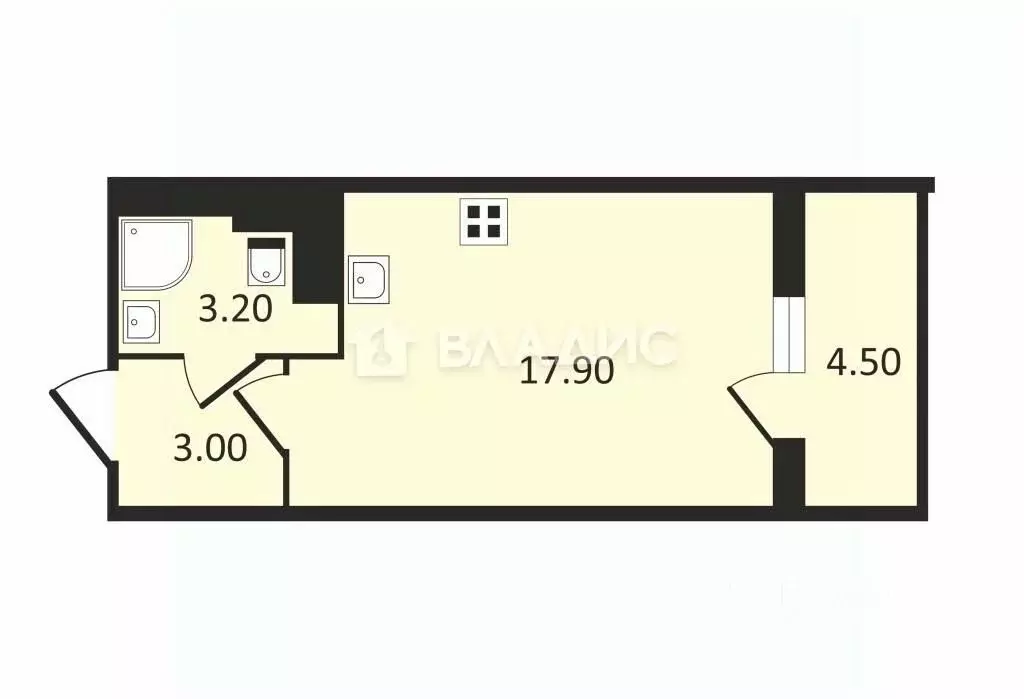 Студия Санкт-Петербург Фарфоровская ул., 7к1 (24.3 м) - Фото 1