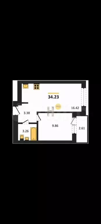 1-к. квартира, 35,5 м, 5/9 эт. - Фото 1
