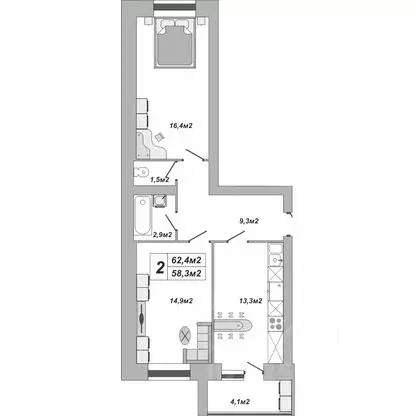 2-к кв. Тамбовская область, Тамбов ул. Чичерина, 7к2 (64.2 м) - Фото 2