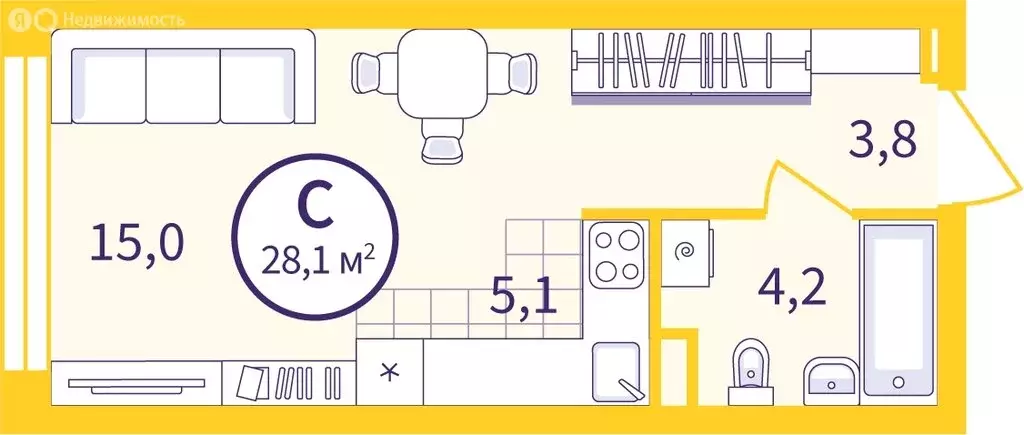 Квартира-студия: Екатеринбург, улица Пехотинцев, 1В/2 (28.14 м) - Фото 1