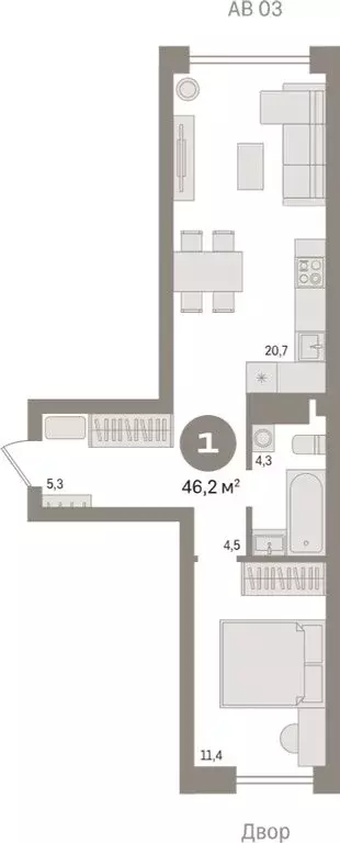 1-комнатная квартира: Новосибирск, улица Аэропорт, 88 (46.22 м) - Фото 0