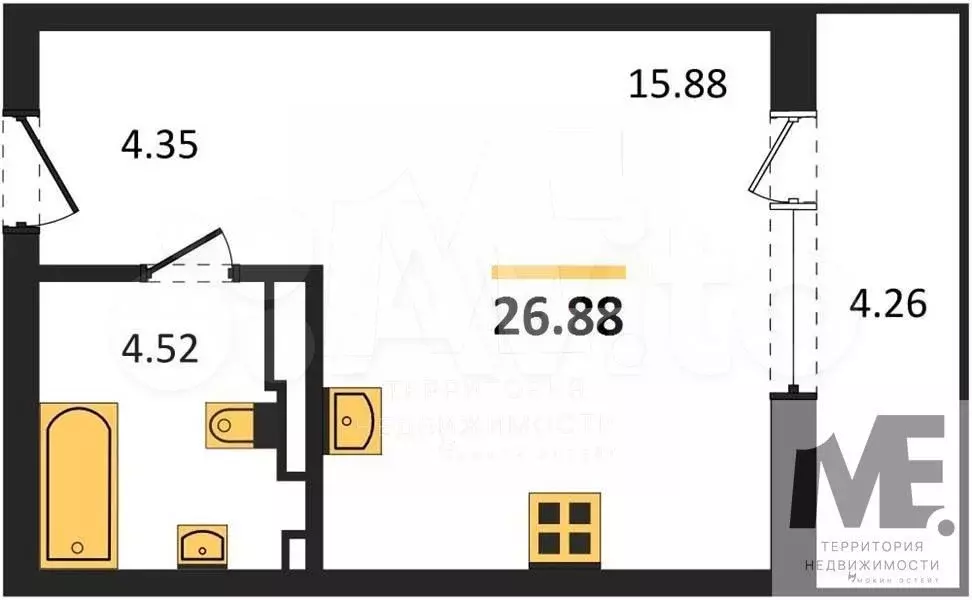 Квартира-студия, 26,9 м, 6/9 эт. - Фото 0