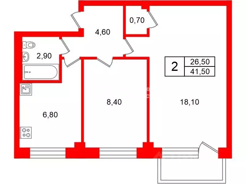 2-к кв. Санкт-Петербург просп. Мечникова, 17 (41.5 м) - Фото 1